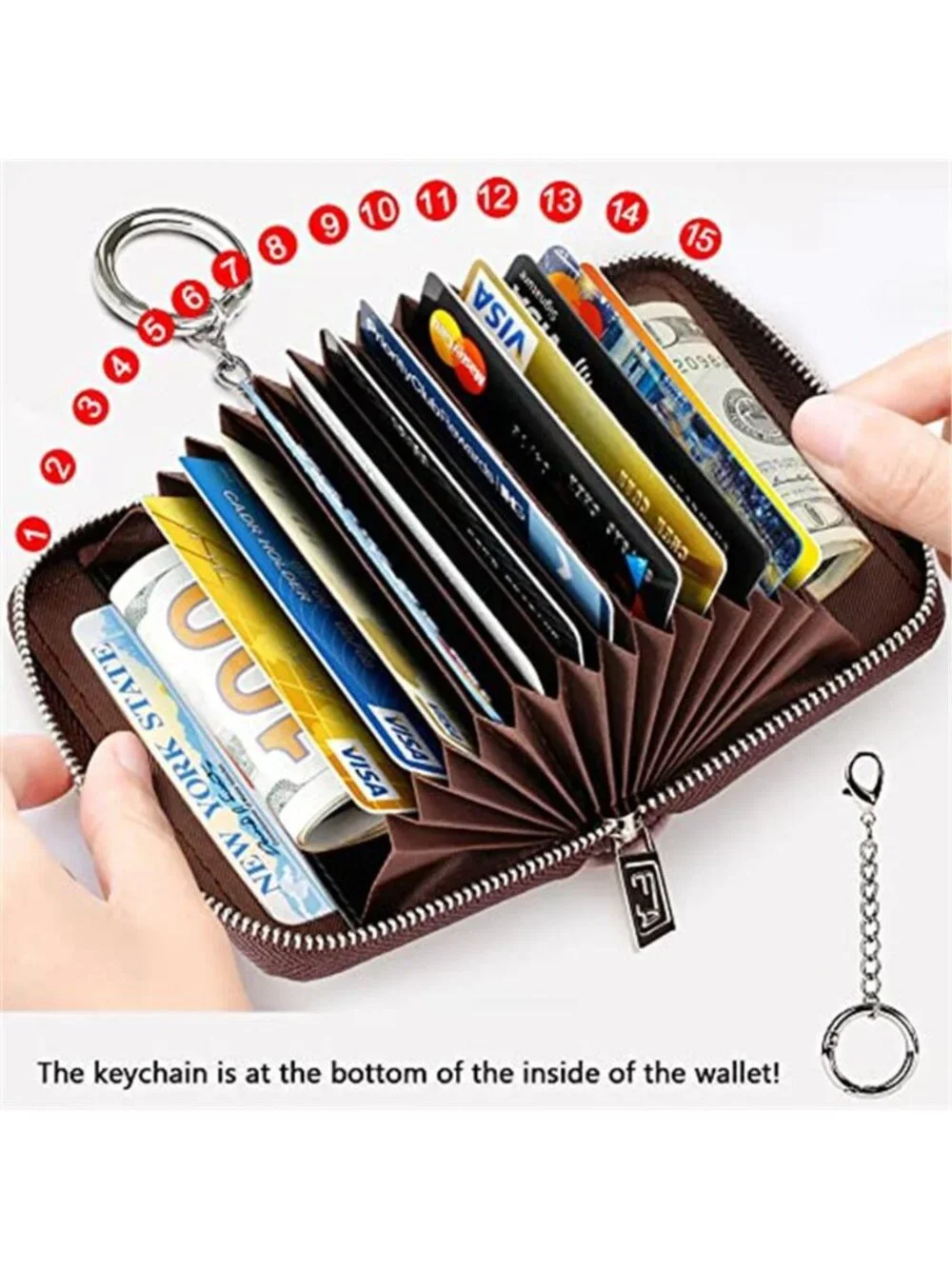 Zipper Wallet Women RFID Credit Card Holder keychain Wallet | ID Window